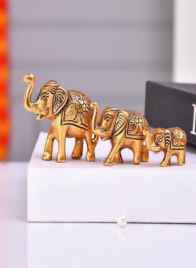 أسينشين مجموعة من 3 تماثيل معدنية لعائلة فيلة بخرطوم مرفوع، تحفة فنية، فنغ شوي فاستو، قطع ديكور محظوظة لتزيين المنزل، غرفة المعيشة، المكتب، سطح المكتب، والهدايا (ذهبي) - Image 2